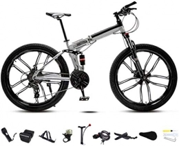 MJY Bike MJY Bikes 24-26 inch MTB Bicycle, Unisex Folding Commuter Bike, 30-Speed Gears Foldable Bicycle Bike, Double Disc Brake / White / C Wheel / 26'' 6-11