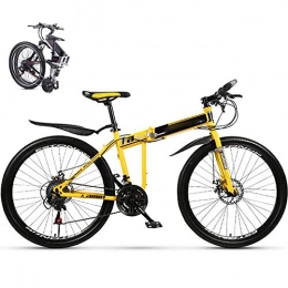 KuaiKeSport Folding Bike Mountain Bicycle, Folding Bike for Adults Student, 24 Speed 26-Inches Wheels Dual Disc Brake Folding Bike Bicycle, Fold up City Bike, Fat Tire Double Damping Racing Bicycle Urban Bike MTB, Yellow