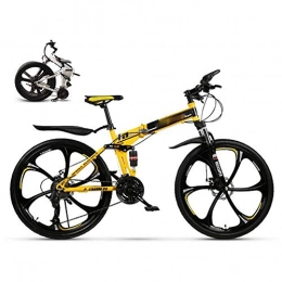 KuaiKeSport Folding Bike Mountain Bicycle, Folding Bike for Adults Student, 24 Speed 26-Inches Wheels Dual Disc Brake Folding Bike Bicycle, Fold up Travel Outdoor Bike, Double Damping Racing Bicycle Urban Bike MTB, Yellow