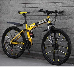 FXMJ Folding Bike Mountain Bike Folding Bikes, 26Inch 24-Speed Double Disc Brake Full Suspension Anti-Slip, Lightweight Aluminum Frame, Suspension Fork, Yellow