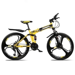 FREIHE Bike Mountain Bike Folding Bikes, 26Inch 27-Speed Double Disc Brake Full Suspension Anti-Slip, Lightweight Aluminum Frame, Suspension Fork, Yellow, B