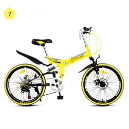 Mountain Bikes Folding Bike Mountain Bikes Hardtail Folding Outdoor Travel Cycling Bicycle Men And Women Speed Ultralight Portable Bicycle High Carbon Steel Frame, 7 Speed (Color : Yellow, Size : 22inches)
