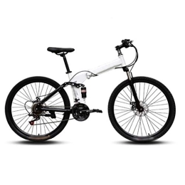 Bike Mountain Folding Bicycle, 26-Inch 24-Speed Spoke Wheel with Variable Speed Double Shock Absorber Bicyclemountain Folding Bicycle Fast Folding, Easy to Carry, White