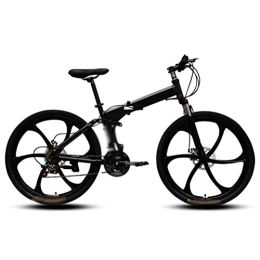  Folding Bike Mountain Folding Bike, Six-Cutter Wheel 26 Inch 24 Speed Top with Variable Speed Double Shock Absorbermountain Folding Bike Fast Folding, Easy to Carry, Thickened Tubing, Black