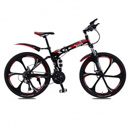 CXSMKP Folding Bike Mountain Folding Bike Unisex Adult, 21 Speed Foldable Bike, Dual Disc Brake, Full Spspension, High Carbon Steel, Lightweight City Commuter Bike, 6 spoke, 24inch