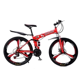 MQJ Folding Bike MQJ 26-Inch Wheels Foldable Mountain Bike Carbon Steel Frame with Shock-Absorbing Front Fork 21-Speed with Mechanical Disc Brakes for Adults Mens Womens / Red