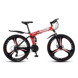 MQJ Folding Bike MQJ MTB Folding 21 / 24 / 27 Speed 26 Inches Wheels Mountain Bike Carbon Steel Frame with Dual-Disc Brakes and Double Shock Absorber / Red / 21 Speed