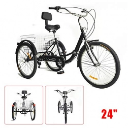 NA Folding Bike N-A Tricycle Adult 24 3 Wheel 7 speed bicycle folding tricycle with backrest and shopping basket black