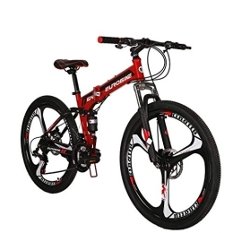 EUROBIKE Folding Bike OBK 26 Inch Folding Mountain Bike Full Suspension Bikes Dual Disc Brake 21 Speed Bicycle for adults men or women (3 Spoke K wheels Red)