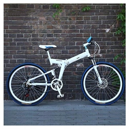  Folding Bike Outdoor sports 26 Inch Mountain Bike, High Carbon Steel Folding Frame, Dual Suspensions, 27 Speed, with Double Disc Brake, Unisex (Color : White)
