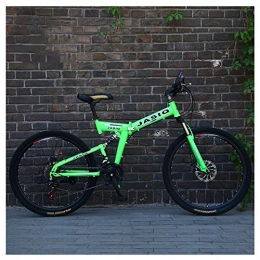  Folding Bike Outdoor sports Dual Suspension Mountain Bike, 26" High Carbon Steel Folding Mountain Bicycle 21 Speed Mountain Bike with Double Disc Brake (Color : Green)