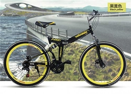 peipei Bike peipei Folding mountain bike 24 inch 26 inch dual disc brake dual shock absorption 21 speed student adult male and female bicycle-Black yellow_26 inch