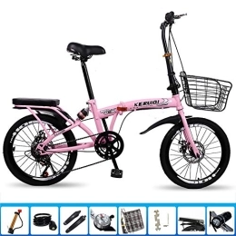 PLLXY Folding Bike PLLXY Folding Bike Commuter, Rear Rack, 7 Speed City Foldable Bike 20in Wheels, Portable Foldable Bicycle For Men Women Pink 20in