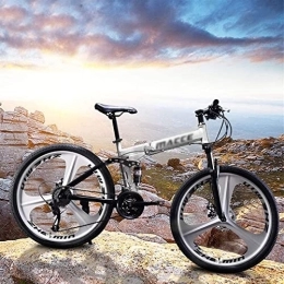 QCLU Bike QCLU Foldable Sport Mountain Bike 26 Inch Folding Bikes Racing Bikes Variable Speed Double Disc Brake Adult Bike 21 Speed (Color : White, Size : 3-spoke)