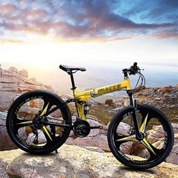 QCLU Bike QCLU Foldable Sport Mountain Bike 26 Inch Folding Bikes Racing Bikes Variable Speed Double Disc Brake Adult Bike 21 Speed (Color : Yellow, Size : 3-spoke)