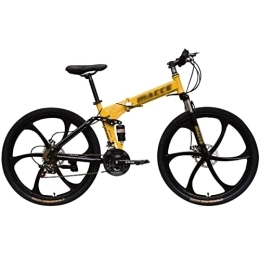 QCLU Bike QCLU Foldable Sport Mountain Bike 26 Inch Folding Bikes Racing Bikes Variable Speed Double Disc Brake Adult Bike 21 Speed (Color : Yellow, Size : 6-spoke)