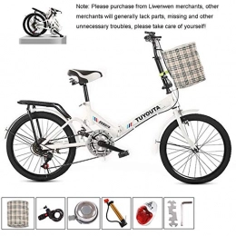 QINYUP Bike QINYUP 20 Inch Folding Bicycle Student Folding Bicycle Men and Women Folding Variable Speed Bicycle Shock Absorption Bicycle, White