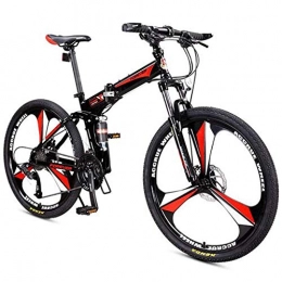 Qj Folding Bike Qj Mountain Bike Foldable 26" Mountain Bicycles Lightweight 27 Speeds Aluminium Alloy Frame Full Suspension Disc Brake, Red