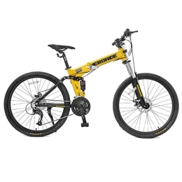 QMMD Bike QMMD Folding Mountain Bikes, 26-Inch Dual-Suspension Mountain Bike, Adult 27-Speed Aluminum Frame Mountain Trail Bike, Men's Disc Brake All Terrain Mountain Bike, 26 Inch yellow, 27 speed