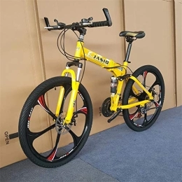 RR-YRL Bike RR-YRL 26-Inch Folding Bike Mountain Bike, 21 Shift, Carbon Steel Frame, Unisex, Suitable for Outdoor Travel, Cross Tower, Go To Work, Beginner, Yellow