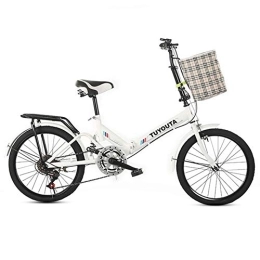 RR-YRL Bike RR-YRL Ladies Folding Bike, 20-Inch City Road Bike, 6 Speeds, Carbon Steel Frame, Storage Bag Added, White