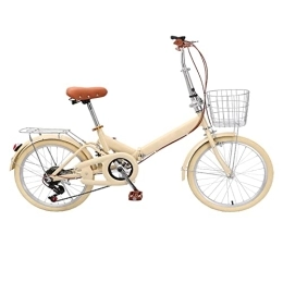 SLDMJFSZ Bike SLDMJFSZ 20 inch Unisex Foldable Bicycle, Variable Speed Spoke Wheel Folding Bike High Load-bearing City Bicycle Strong Shock Resistance, beige