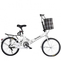 SXRKRZLB Bike SXRKRZLB Folding Bikes 20-inch Folding Bicycle Men Women Adult Student City Commuter Outdoor Sport Bike with Basket, White