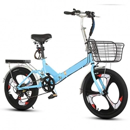 SYCHONG Folding Bike SYCHONG Folding Bicycle 20 Inch, Adult Ultra Light Portable, Shift Femalemale Student Bicycle Shock Absorption Double Brake, Blue