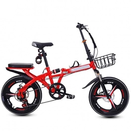 SYCHONG Folding Bike SYCHONG Folding bicycle, Foldable Compact Bicycle, ultra light portable Single speed small bicycle, Single shock absorption, double disc brake, Red, 20inches