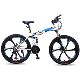 SYCHONG Bike SYCHONG Folding Mountain Bike Variable Speed 24 / 26 Inches Six-Knife Wheel Shock Absorption Folding Bike MTB Bicycle, Blue, 24speed