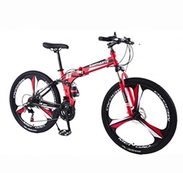 Thole Folding Bike Thole Mountain Bike 26 Inch Carbon Steel Folding Double Disc Brake Adult Bicycle Knife Wheel Student Bike, red