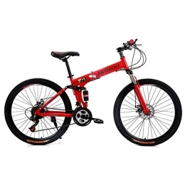 TOPYL Bike TOPYL Folding Mountain Bike For Adults, Suspension Fork Shock Absorpicn Mountain Bicycle, Men's Folding Mountain Bikes Red 24", 21-speed