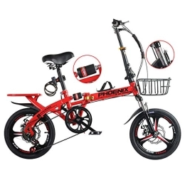 TZYY Bike TZYY 20in 7 Speed Bicycle Urban Environment, Lightweight Foldable Bike With Storage Basket Rear Carry Rack, Loop Adult Folding Bike Red 20in