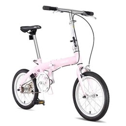 TZYY  TZYY Lightweight Foldable Bike Carbon Fiber Frame, 16in Mini Folding City Bicycle, Adults Single Speed Folding Bike Pink 16in
