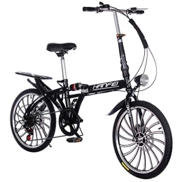 TZYY  TZYY Mini Compact City Folding Bike, 7 Speed Folding Bicycle Urban Commuter With Back Rack Black 20in
