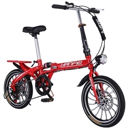 TZYY  TZYY Mini Compact City Folding Bike, 7 Speed Folding Bicycle Urban Commuter With Back Rack Red 16in