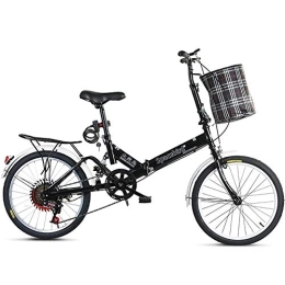 TZYY  TZYY With Rear Rack & Storage Basket, 7 Speed Suspension City Foldable Bike, Portable Folding Bike Commuter Black 20in