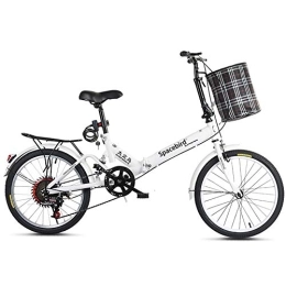 TZYY  TZYY With Rear Rack & Storage Basket, 7 Speed Suspension City Foldable Bike, Portable Folding Bike Commuter White 20in