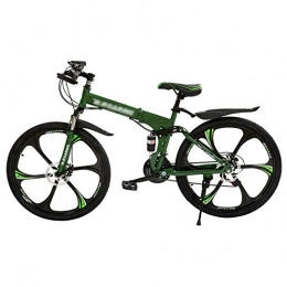 CXSMKP Folding Bike Unisex 26Inch Folding Mountain Bike for Adults, 21 Speed Bicycle Suspension MTB Bikes, High Carbon Steel Frame, Dual Disc Brake, Green