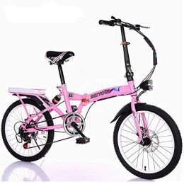 Urcar Bike Urcar 20 Inch Folding Bike Adult Commuting Bicycle Shifting Adult Hydraulic Shock Absorber 6-Speed Bicycle Magnesium Alloy Integral Wheel, Pink