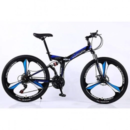 VANYA Folding Bike VANYA Folding Bike 24 / 26" Double Disc Brake 27 Speed Off-Road Variable Speed One Wheel Adult Mountain Bicycle, Blue, 24inches