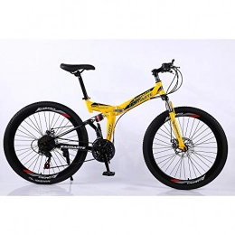 VANYA Folding Bike VANYA Folding Bike 24 / 26 Inch 21 Speed Double Disc Brake High Carbon Steel Off-Road Shock Absorption Mountain Bicycle, Yellow, 26inches