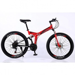 VANYA Folding Bike VANYA Folding Bike 24 / 26 Inch 24 Speed High Carbon Steel Double Disc Brake Shock Absorption Off-Road Mountain Bicycle, Red, 24inches