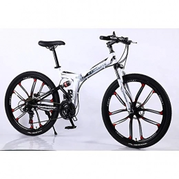 VANYA Folding Bike VANYA Folding Mountain Bike 24 / 26" Double Disc Brake 21 Speed One Wheel Adult Off-Road Variable Speed Bicycle, White, 24inches