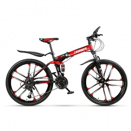 VANYA Folding Bike VANYA Folding Mountain Bike 24 / 26" Double Disc Brake Bicycle One Wheel 30 Speed Adult Off-Road Variable Speed Bicycle, Red, 24