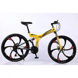 VANYA Folding Bike VANYA Folding Mountain Bike 26 / 24 Inch 24 Speed Double Disc Brake Shock Absorption Bicycle Variable Speed Off-Road Cycle, Yellow, 26inches