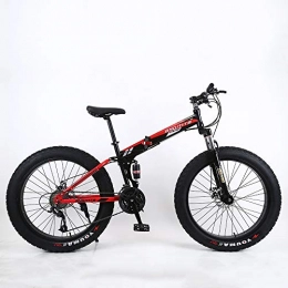 VANYA Folding Bike VANYA Widened Tire Folding Mountain Bike 24 / 26 Inch 24 Speed Commuter Bicycle Double Shock Absorption Beach Cycle Snowmobile, blackred, 24inches