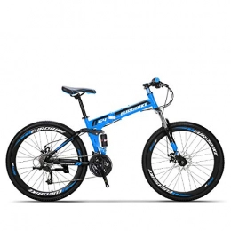 W&TT Folding Bike W&TT 26 Inch Folding Mountain Bike 21 / 27 Speeds Dual Disc Brakes Shock Absorber Bicycle High Carbon Soft Tail Adults Bicycle, Blue, 27speed
