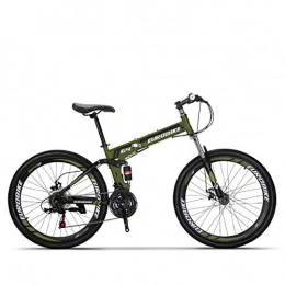 W&TT Folding Bike W&TT 26 Inch Folding Mountain Bike 21 / 27 Speeds Dual Disc Brakes Shock Absorber Bicycle High Carbon Soft Tail Adults Bicycle, Green, 21speed