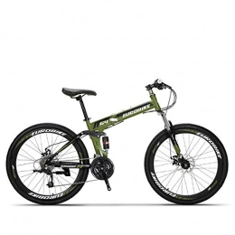 W&TT Folding Bike W&TT 26 Inch Folding Mountain Bike 21 / 27 Speeds Dual Disc Brakes Shock Absorber Bicycle High Carbon Soft Tail Adults Bicycle, Green, 27speed